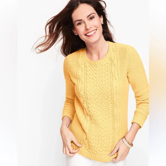 Yellow Chunky Cable Knit Sweater Oversized - Picture 2 of 6